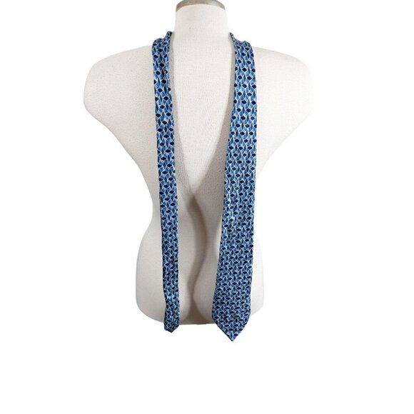 Aquascutum of London Silk Neck Tie Blue Gray Geometric Print - Picture 1 of 4